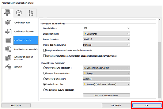 figure : boîte de dialogue Paramètres